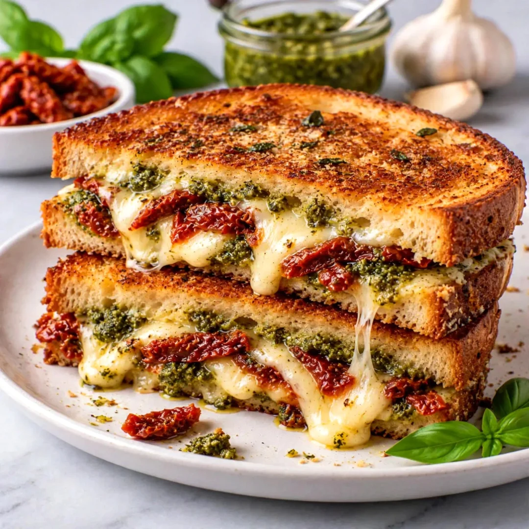Easy Sun-Dried Tomato Garlic Pesto Grilled Cheese Sandwich