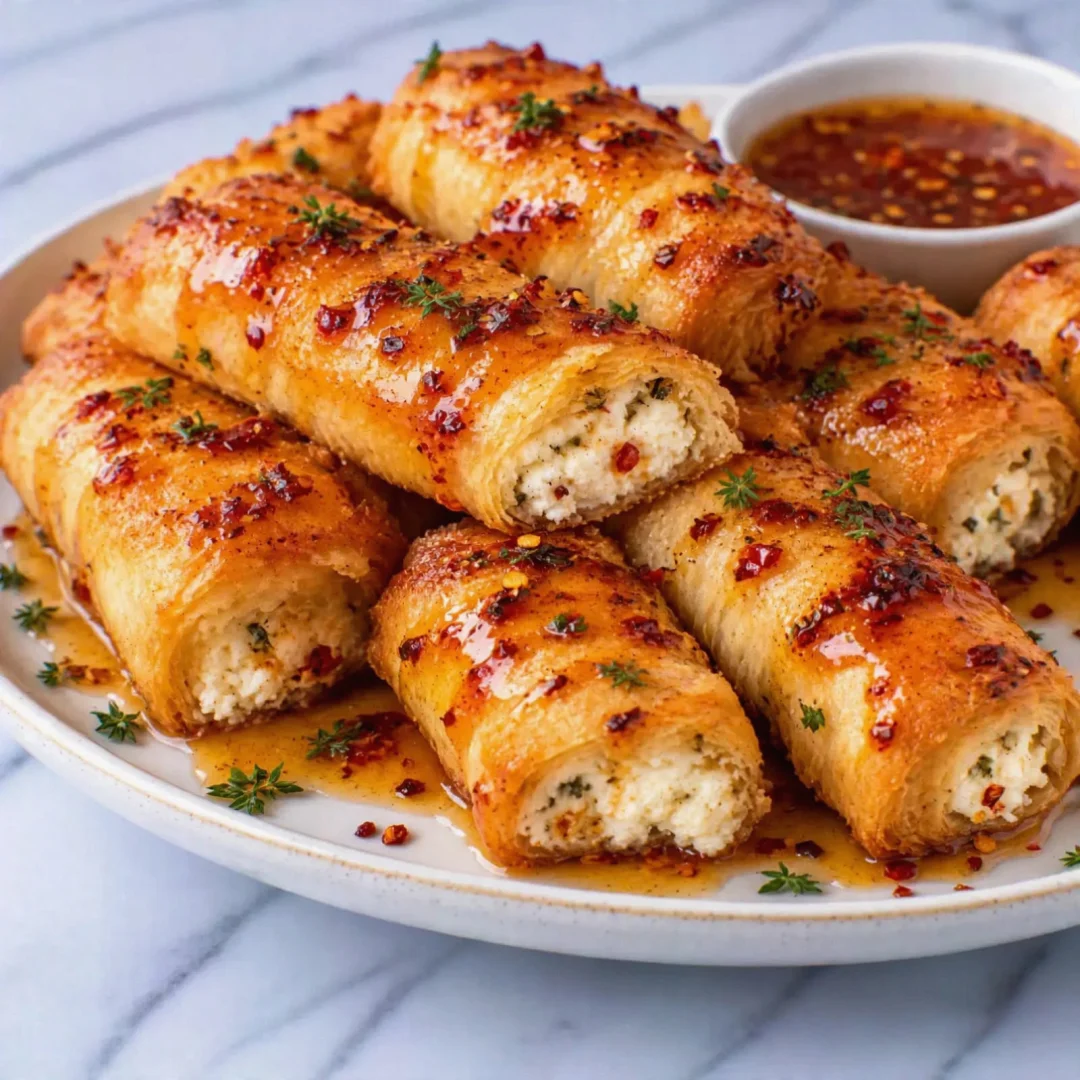 Oven Fried Feta Rolls with Chili Honey – Crispy and Tangy