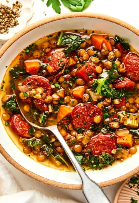 Smoky Andouille Lentil Soup