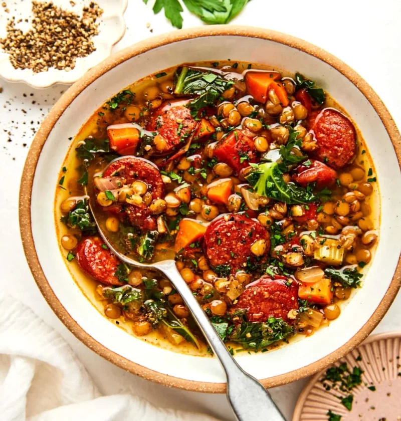 Smoky Andouille Lentil Soup